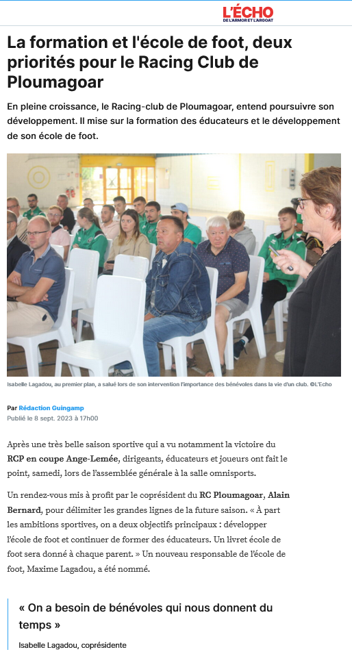 2023-09-08-La-formation-et-lecole-de-foot-deux-priorites-pour-le-Racing-Club-de-Ploumagoar-LEcho 2023-2024